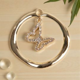 CIONDOLO TONDO CON FARFALLA STRASS PER BOMBONIERE E SEGNAPOSTI