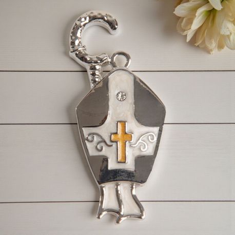 CIONDOLO TIARA VESCOVILE CON CROCE BOMBONIERA ORIGINALE PER LA SANTA CRESIMA