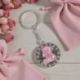PORTACHIAVI CON ORSETTO ROSA E SCRITTA BABY PER BOMBONIERE NASCITA FEMMINUCCIA