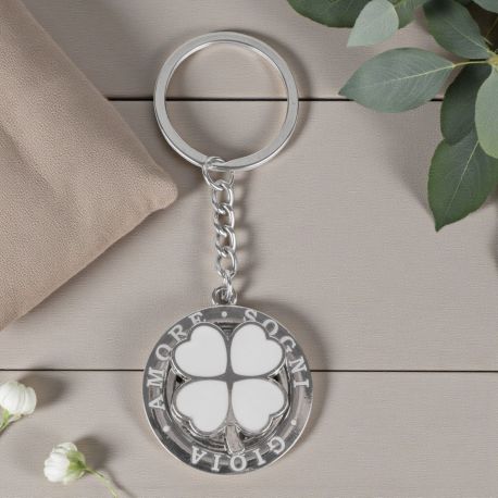 PORTACHIAVI CON SCRITTA AMORE E QUADRIFOGLIO PORTAFORTUNA