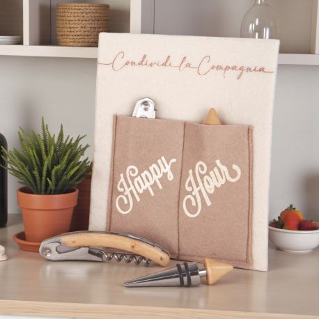 SET VINO CAVATAPPI E TAPPO IN BOX TESSUTO BOMBONIERE ORIGINALI PER MATRIMONIO