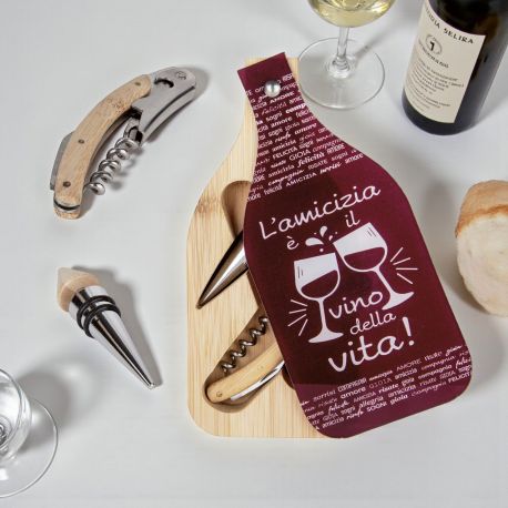 SET CAVATAPPI E TAPPO IN BOX BOTTIGLIA BOMBONIERE ORIGINALE NOZZE