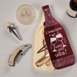 BOMBONIERA ORIGINALE SET VINO CAVATAPPI E STAPPABOTTIGLIE INCISO CON CALICI
