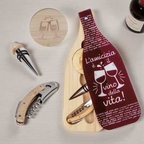 BOMBONIERA ORIGINALE SET VINO CAVATAPPI E STAPPABOTTIGLIE INCISO CON CALICI