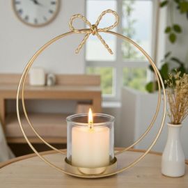 PORTA CANDELA CON ARCO CHIUSO E FIOCCO INTRECCIATO PER BOMBONIERE ORIGINALI