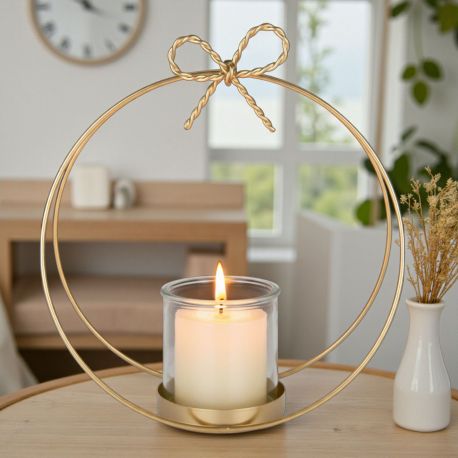 PORTA CANDELA CON ARCO CHIUSO E FIOCCO INTRECCIATO PER BOMBONIERE ORIGINALI