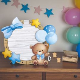 PORTA AUGURI IN LEGNO CON ORSETTO PIU' BOX CON 100 CUORICINI