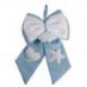 FIOCCO NASCITA BIMBO IN TESSUTO CELESTE E BIANCO PER DECORAZIONE NASCITA