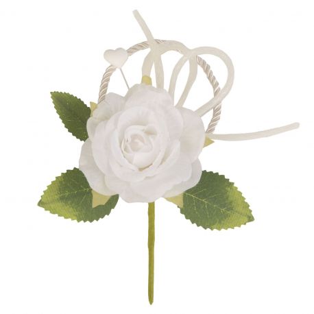 RAMO CON ROSA FINTA CON CUORICINO DECORAZIONE BOMBONIERE FAI DA TE