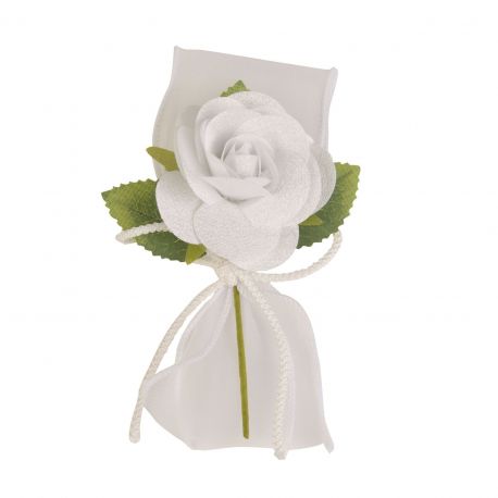 RAMETTO CON FIORE CUORICINO E FIOCCO IN ORGANZA PER BOMBONIERE FAI DA TE