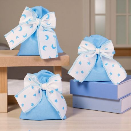 SACCHETTINO PER CONFETTI CON FIOCCO IIN FANTASIE ASSORTITE PER NASCITA E BATTESIMO