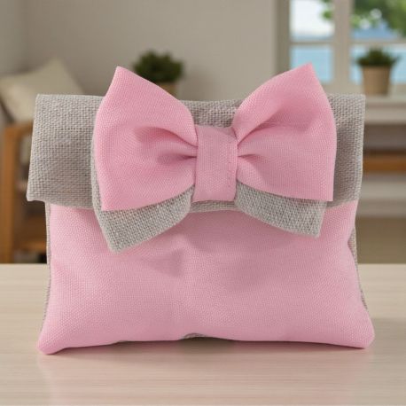 ELEGANTE SACCHETTINO PORTACONFETTI CON DOPPIO FIOCCO NASCITA BIMBA