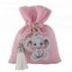 SACCHETTO PER CONFETTI CON ELEFANTINO CON PAPILLON ROSA, NASCITA BIMBA ORIGINALE