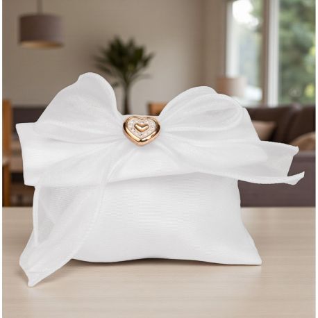 SACCHETTINO PORTACONFETTI BIANCO CON CUORICINO DORATO PER BOMBONIERE ELEGANTI