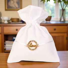 SACCHETTINO PORTACONFETTI ELEGANTE CON SCRITTA LOVE COLOR ORO E STRASS