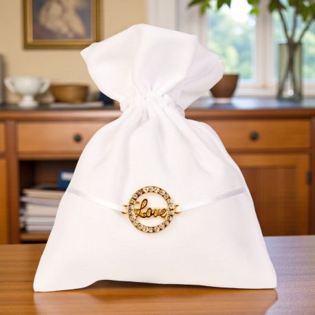 SACCHETTINO PORTACONFETTI ELEGANTE CON SCRITTA LOVE COLOR ORO E STRASS