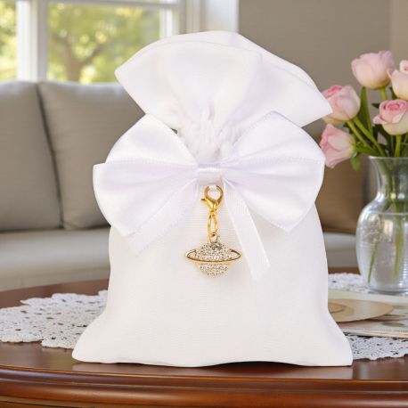 SACCHETTINO PER CONFETTI CON FIOCCO IN RASO E PENDENTE PIANETA