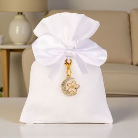 SACCHETTINO ELEGANTE PER CONFETTI CON FIORE E LUNA IN STRASS D'ORO