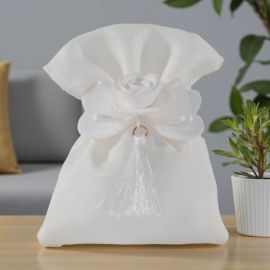 SACCHETTO PER CONFETTI CON FIOCCO E ROSA PER MATRIMONI E ANNIVERSARI