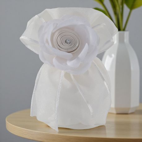 SACCHETTO PER CONFETTI A PALLA CON FIOCCO E FIORE PER MATRIMONI