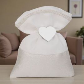 SACCHETTINO PORTACONFETTI CON RICAMO E CUORICINO ARGENTO PER ANNIVERSARIO