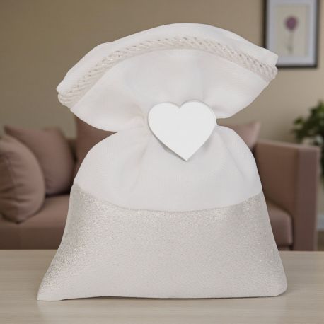 SACCHETTINO PORTACONFETTI CON RICAMO E CUORICINO ARGENTO PER ANNIVERSARIO