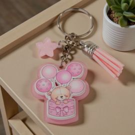 PORTACHIAVE ORSETTO CON PALLONCINI ROSA PER BOMBONIERE NASCITA BIMBA