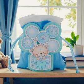 SCATOLINA PORTACONFETTI CON ORSETTO AZZURRO BOMBONIERE NASCITA BIMBO ORIGINALI