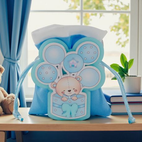 SCATOLINA PORTACONFETTI CON ORSETTO AZZURRO BOMBONIERE NASCITA BIMBO ORIGINALI