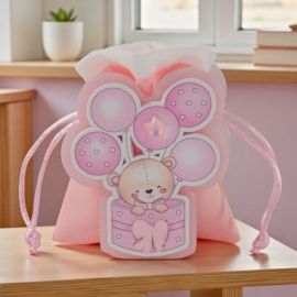 SCATOLINA PORTACONFETTI CON ORSACCHIOTTO PER NASCITA E BATTESIMO ROSA