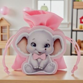 SCATOLINA CONFETTI ELEFANTINO ROSA PER NASCITA BIMBA