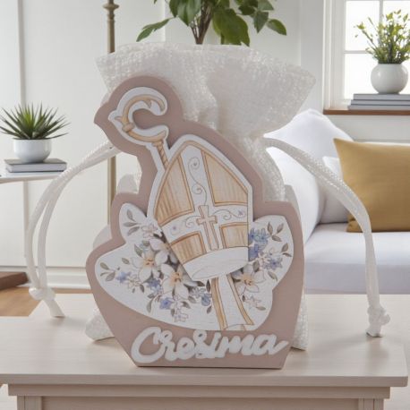 SCATOLINA PER CONFETTI CON SIMBOLI SACRI E SCRITTA CRESIMA