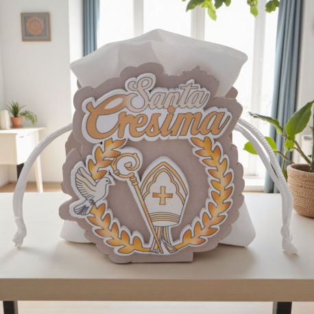 SCATOLINA PORTACONFETTI SANTA CRESIMA CON SIMBOLI SACRI E SCRITTA