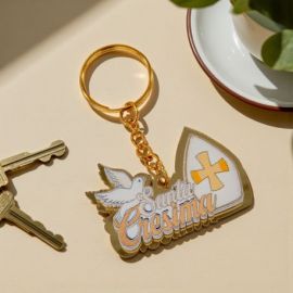 PORTACHIAVI SANTA CRESIMA CON COLOMBA E MITRA IDEA ORIGINALE E UNICA