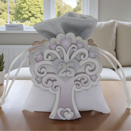 SCATOLINA PER CONFETTI ALBERO DELLA VITA CON NUMERO 25 PER ANNIVERSARIO