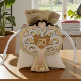 SCATOLINA PER CONFETTI ALBERO DELLA VITA CON NUMERO 50 PER ANNIVERSARIO