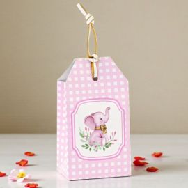 SCATOLINA A FORMA DI TAG CON ELEFANTINO PER BATTESIMO E NASCITA