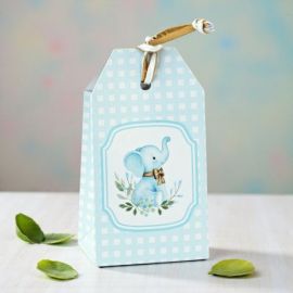 SCATOLINA A FORMA DI TAG CON ELEFANTINO PER NASCITA BIMBO