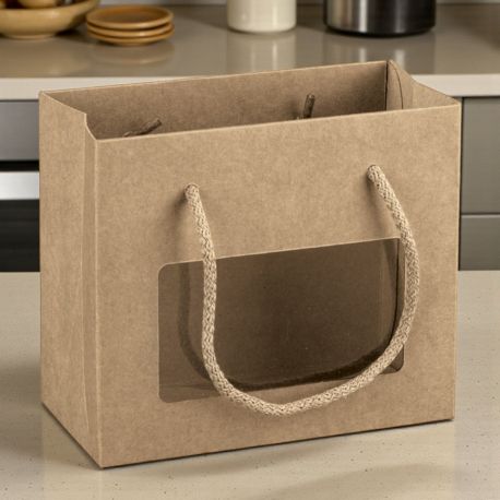 SHOPPER AVANA CON FINESTRELLA TRASPARENTE PER BOMBONIERE ORIGINALI