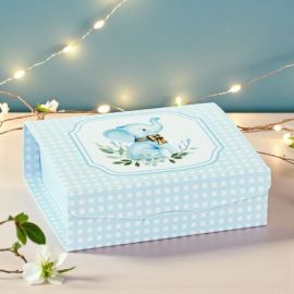 SCATOLINA PER CONFETTI CON ELEFANTINO CELESTE CON FIOCCO PORTA CONFETTI BIMBO