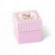 SCATOLINA PORTACONFETTI CUBO A QUADRETTI ROSA E BIANCA CON ELEFANTINO NASCITA BIMBA