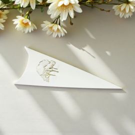 CONO AVORIO PORTACONFETTI CON STAMPA ALBERI PER CONFETTATA E SEGNAPOSTO