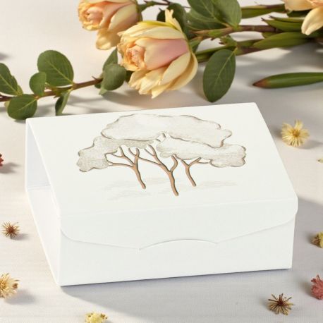 SCATOLINA PORTACONFETTI ALBERO DELLA VITA BOMBONIERA CERIMONIA ELEGANTE DESIGN RAFFINATO