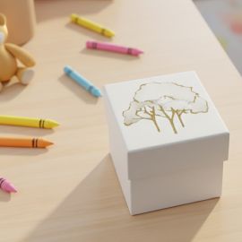 SCATOLINA PORTACONFETTI ELEGANTE CON STAMPA ALBERI COLOR ORO PER MATRIMONIO