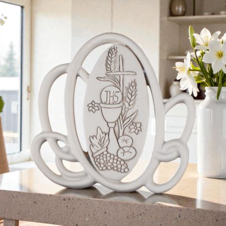 ICONA MODERNA CON OVALI E CALICE PER BOMBONIERE COMUNIONE