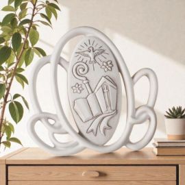 QUADRETTO MODERNO PER CRESIMA: BOMBONIERA UNICA CON MITRA E BASTONE