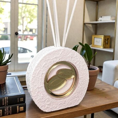 DIFFUSORE TONDO CON FEDI: BOMBONIERE ELEGANTI PER MATRIMONIO