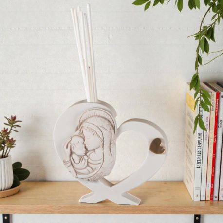 DIFFUSORE CUORE MADONNA E BAMBINO PER BATTESIMO UNICO