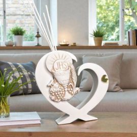 PROFUMATORE A FORMA DI CUORE CON SIMBOLI PER BOMBONIERE COMUNIONE