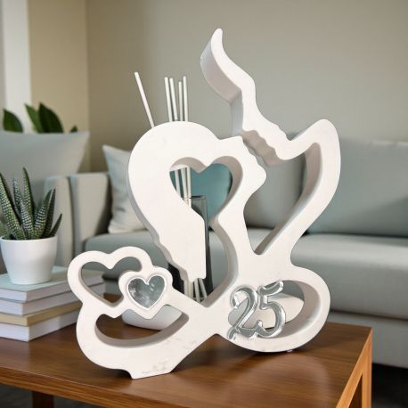 DIFFUSORE INFINITO PER BOMBONIERA 25 ANNI CON SAGOMA INNAMORATI